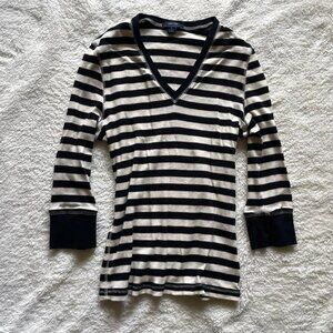 Nautica Black and White Striped 3/4 Sleeved Top